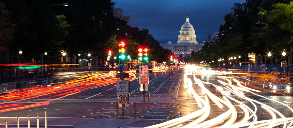 The flow of lights outside of the Capital Building.