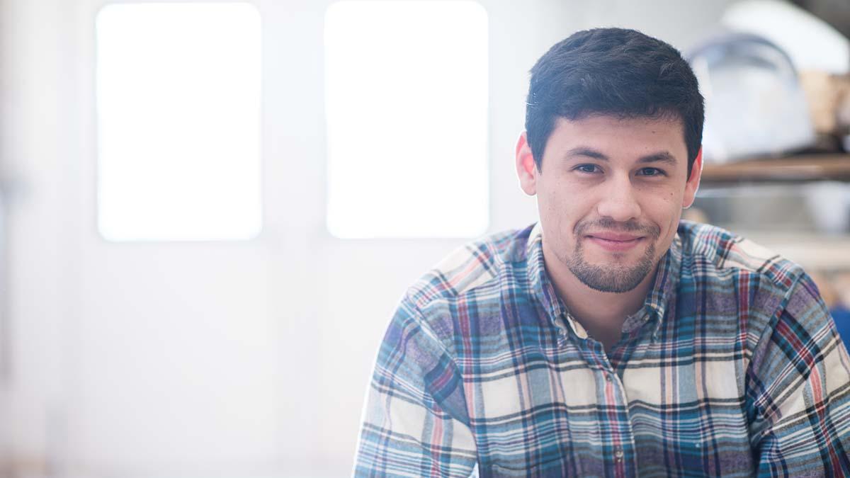 A veteran student in an art studio